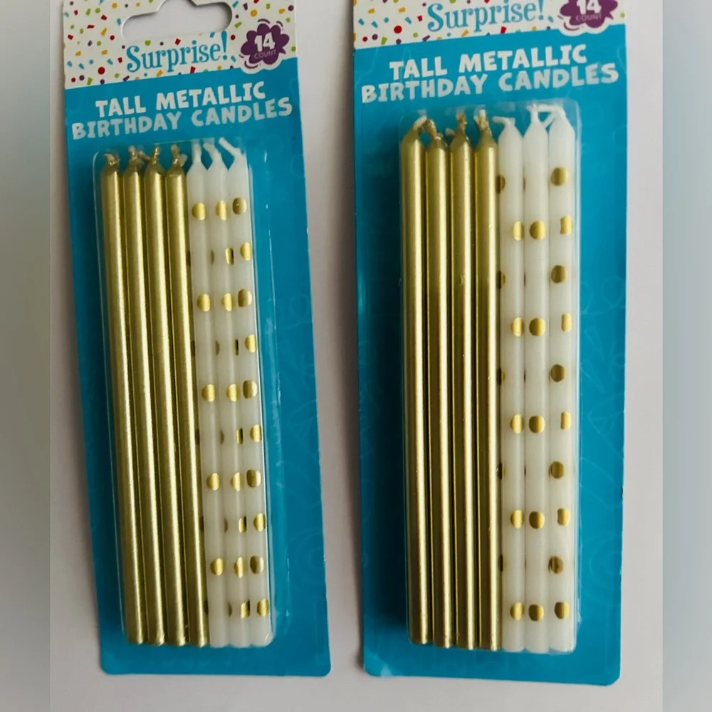 New 2 Packages Gold Metallic 4 1/2” Candles 28 Candles Surprise! made Vietnam